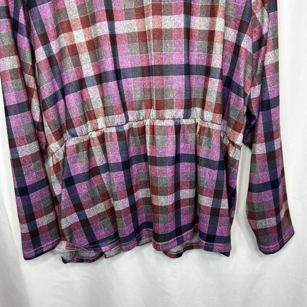 LANE BRYANT Women’s Classic Faux-Wrap Plaid Top Long Sleeve Shirt Size 26-28/4X